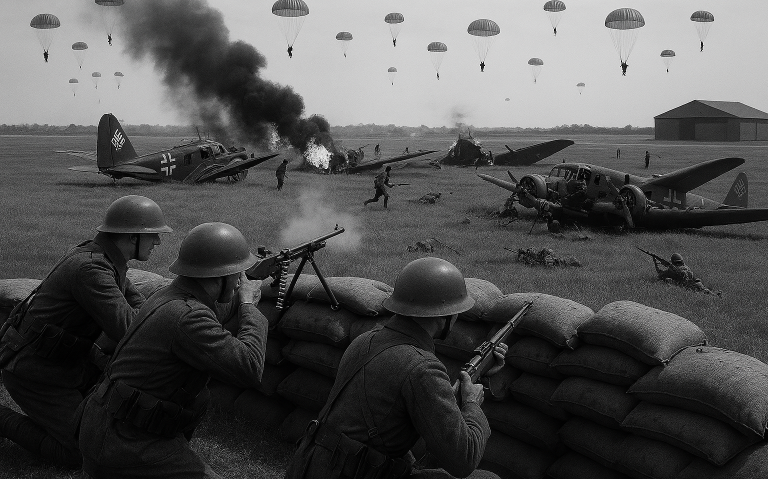 Impressie van de parachutisten landen Ypenburg mei 1940